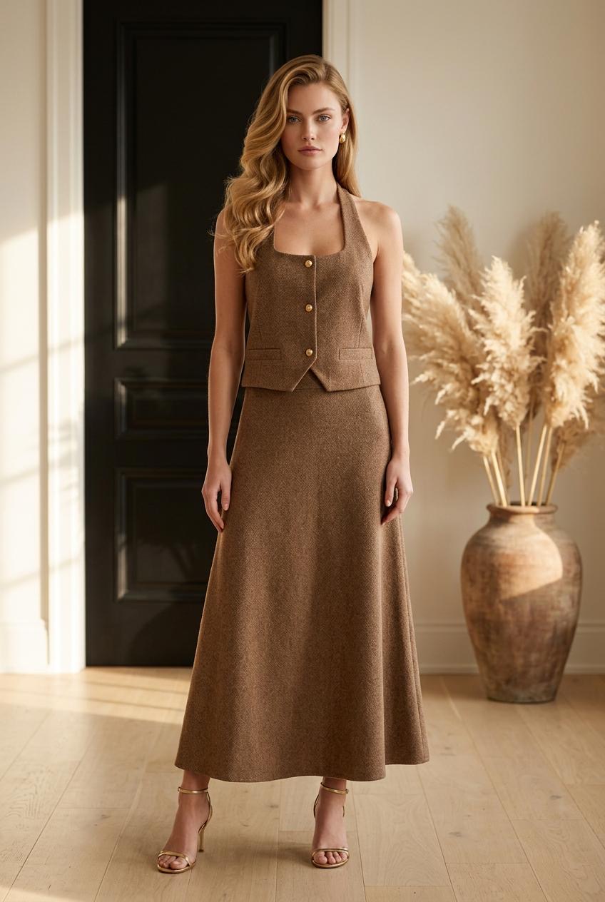 Autumn Heritage Vest & Maxi Skirt Set