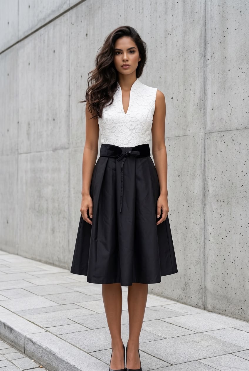 Audrey Contrast Midi Dress