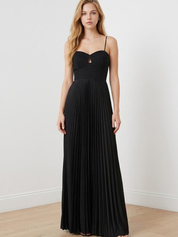 Noir Pleated Elegance Dress