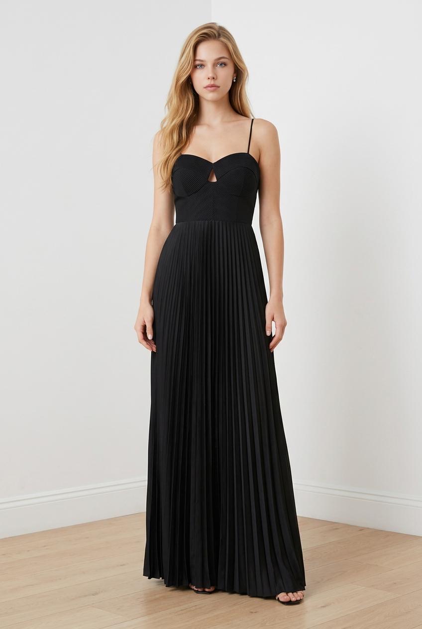 Noir Pleated Elegance Dress