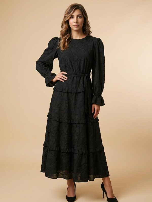 Noir Textured Tiered Maxi Dress