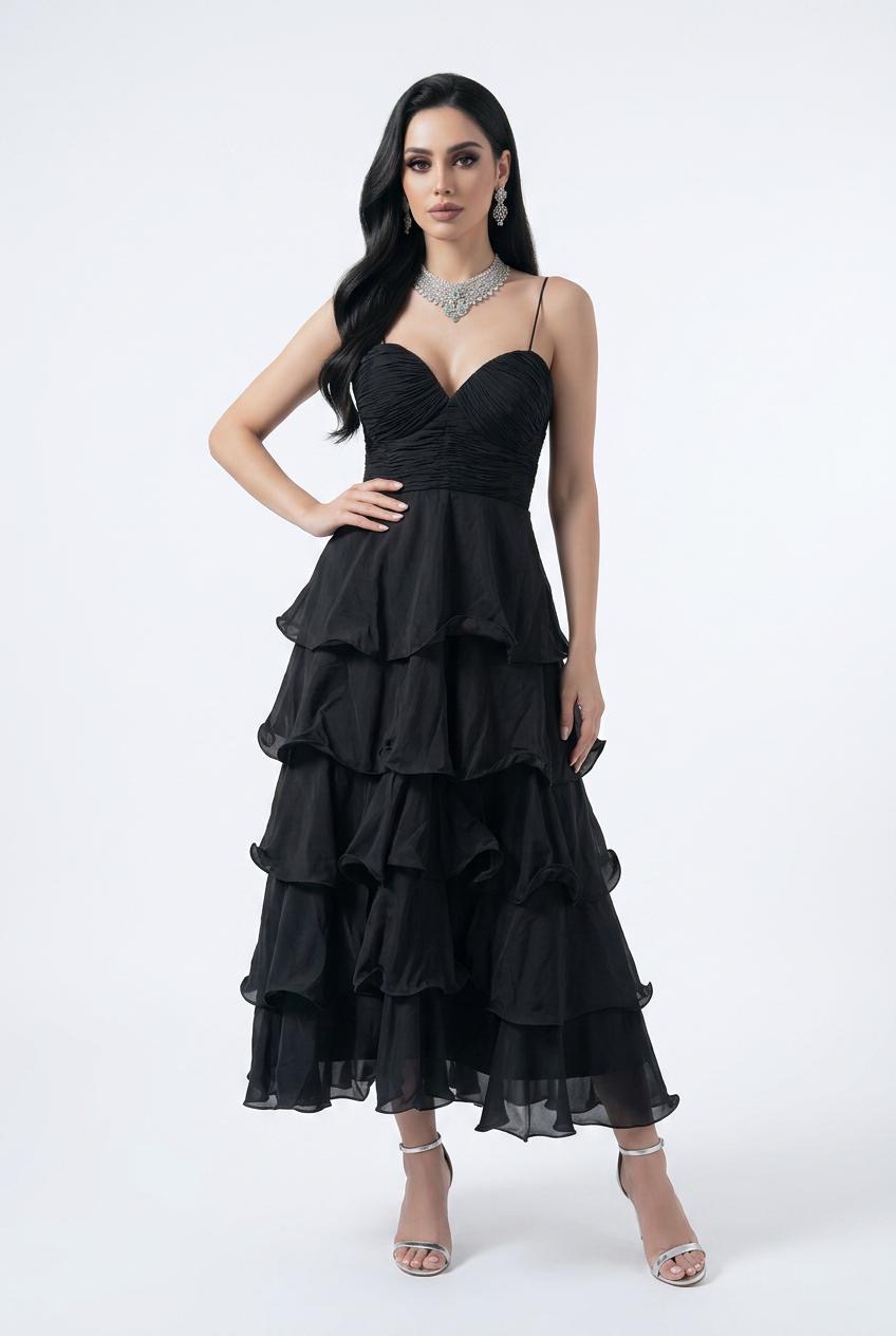 Midnight Ruffle Elegance Dress