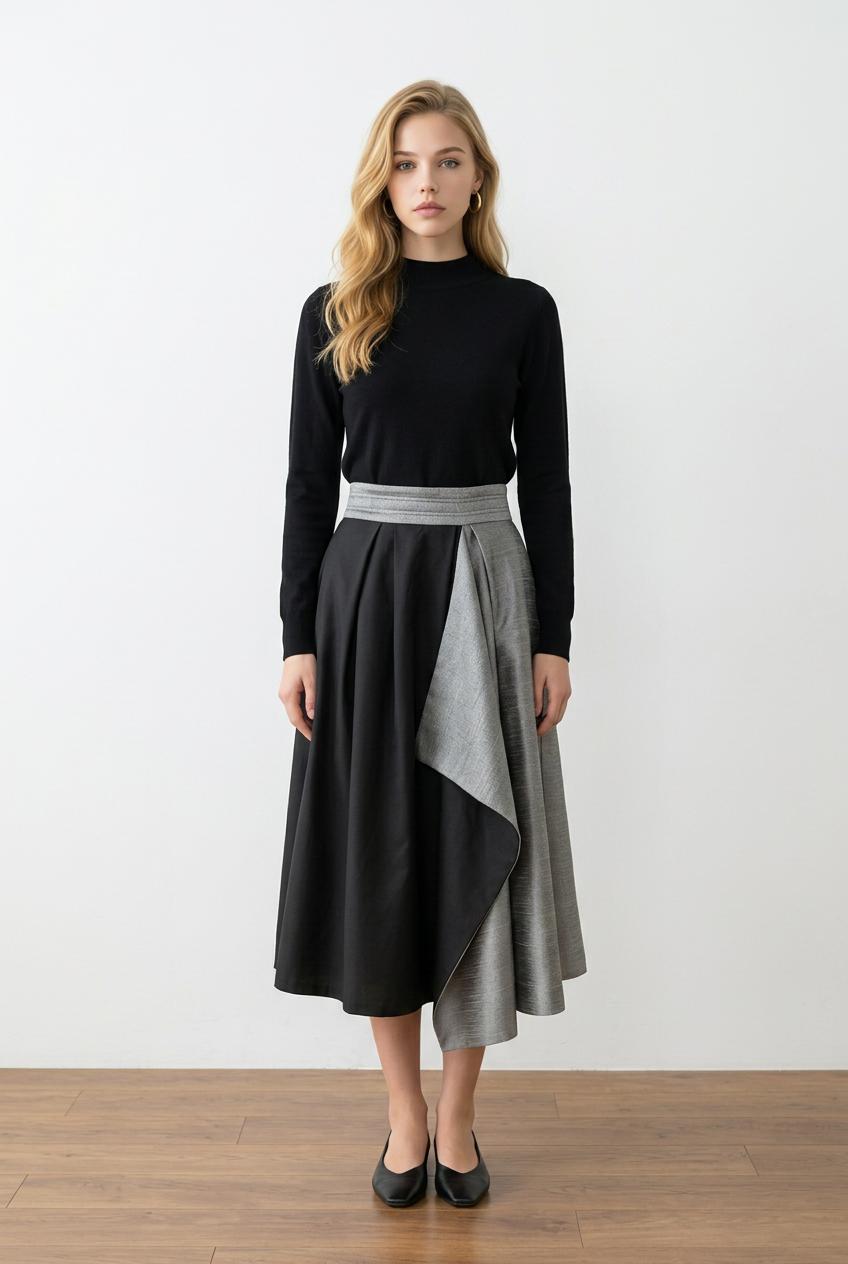 Luna Satin Draped Midi Skirt - Image 6