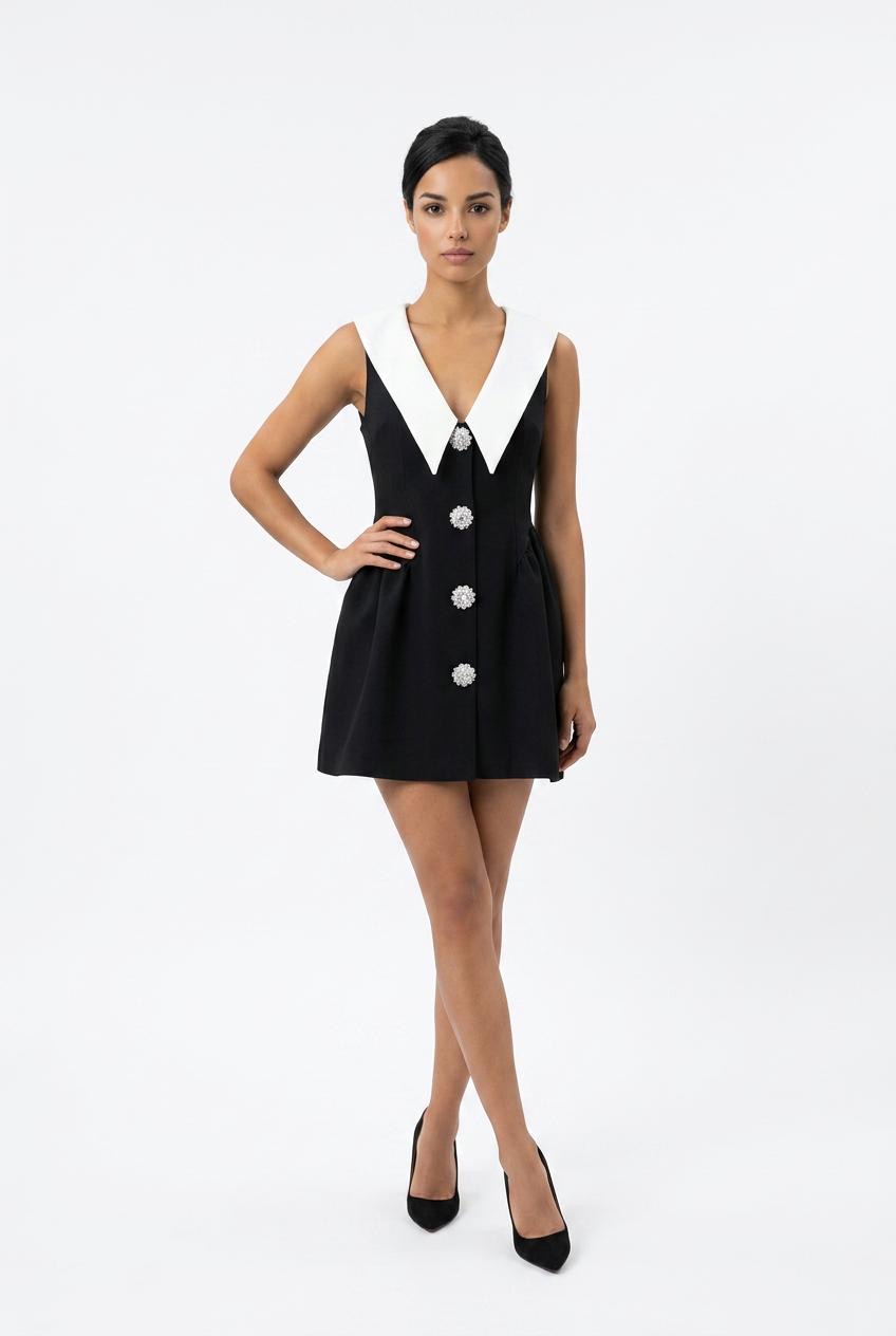 Noir Pearl Collar Dress