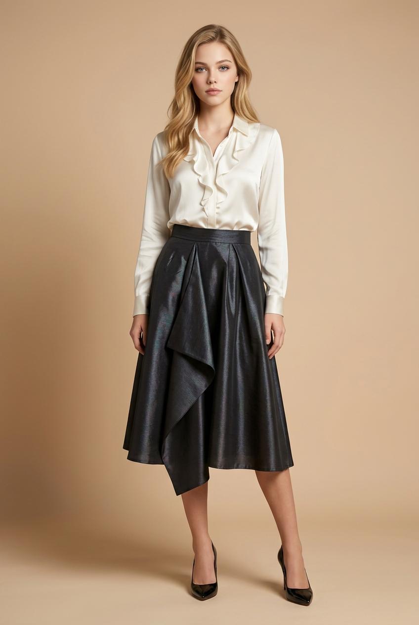 Luna Satin Draped Midi Skirt - Image 7