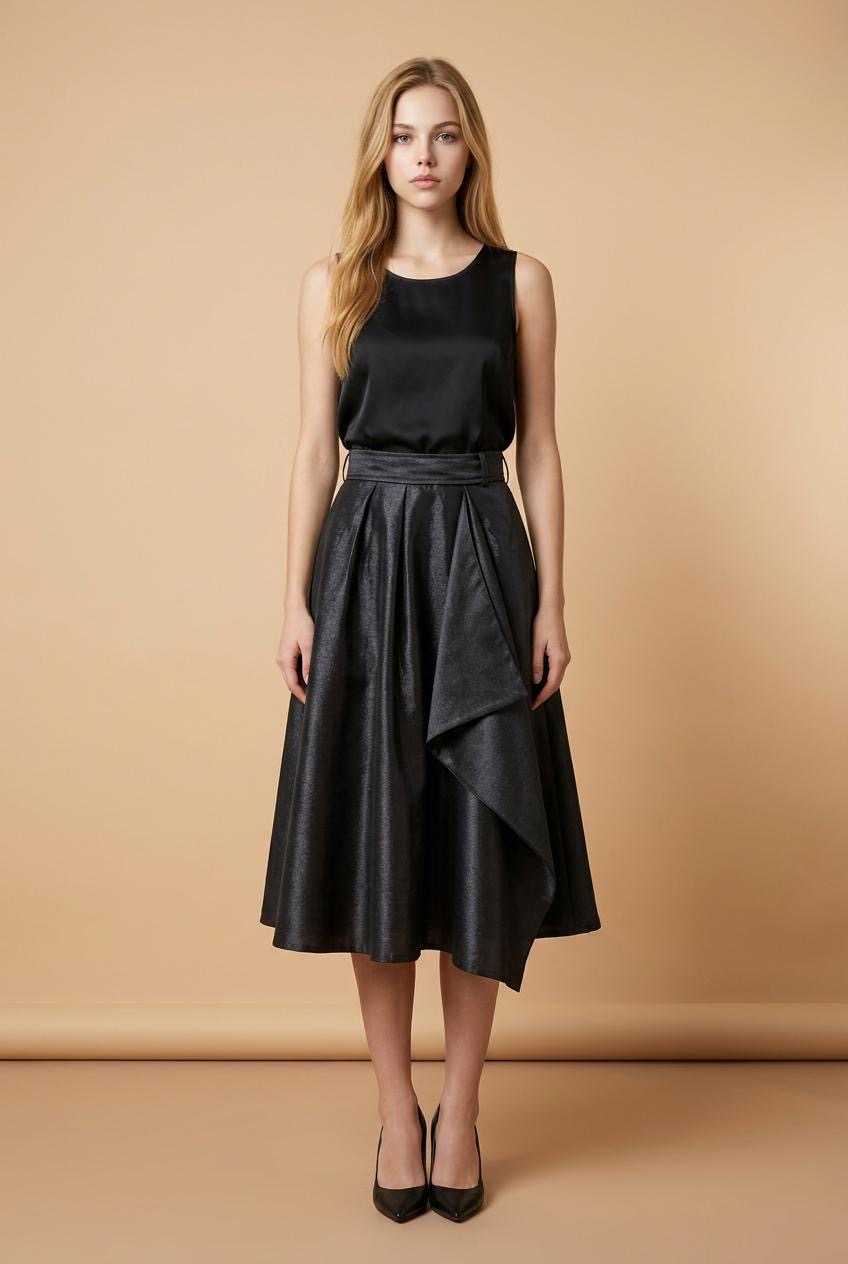 Luna Satin Draped Midi Skirt - Image 8