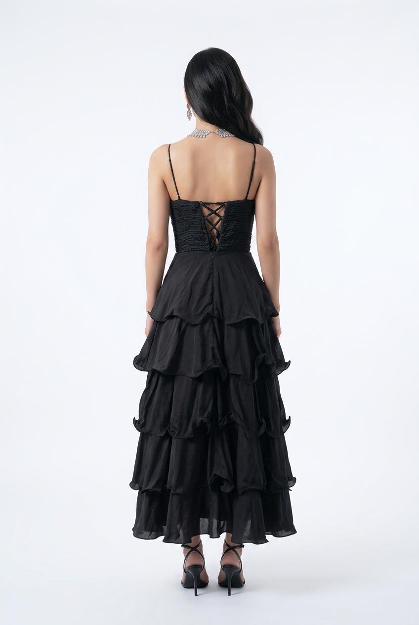 Midnight Ruffle Elegance Dress - Image 2