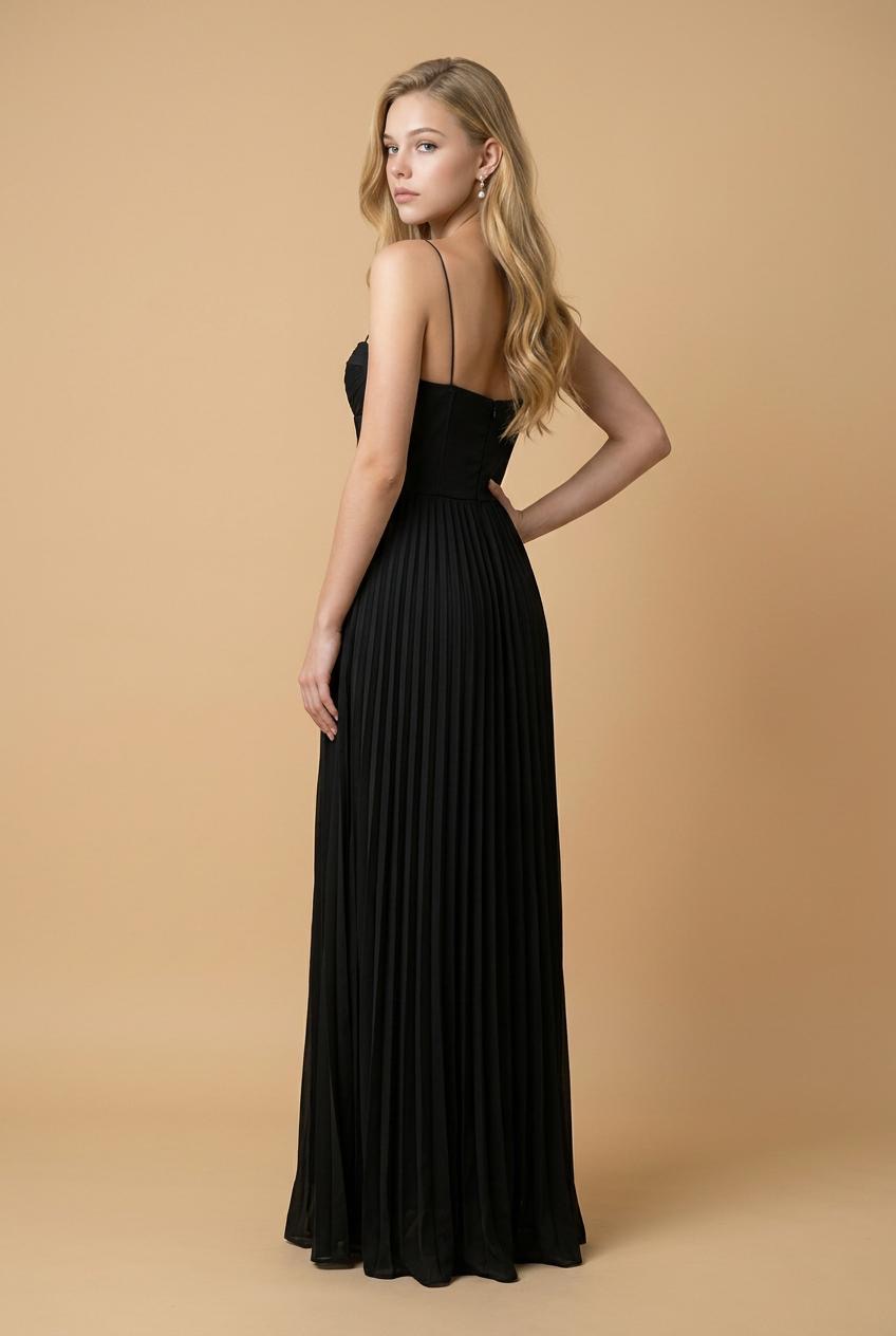 Noir Pleated Elegance Dress - Image 2