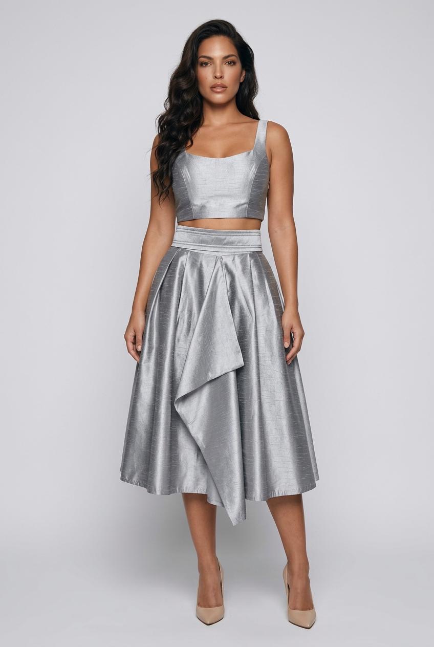 Luna Satin Draped Midi Skirt - Image 2
