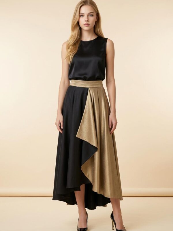 Luna Satin Draped Midi Skirt