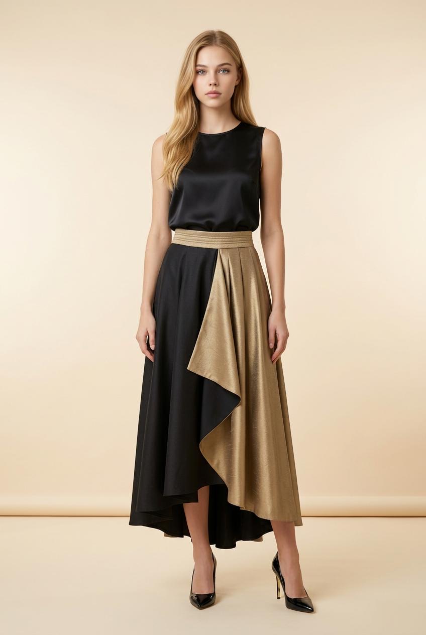 Luna Satin Draped Midi Skirt