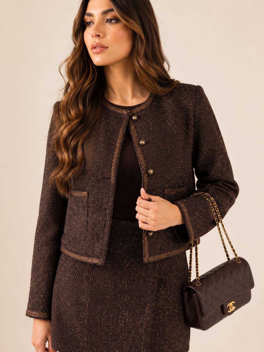 Bronze Glow Tweed Jacket & Skirt Set - Image 2