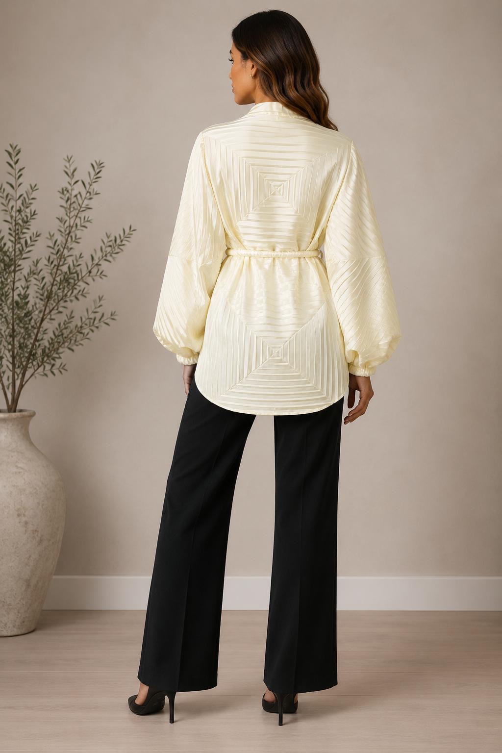 Ivory Pleated Statement Blouse - Image 4