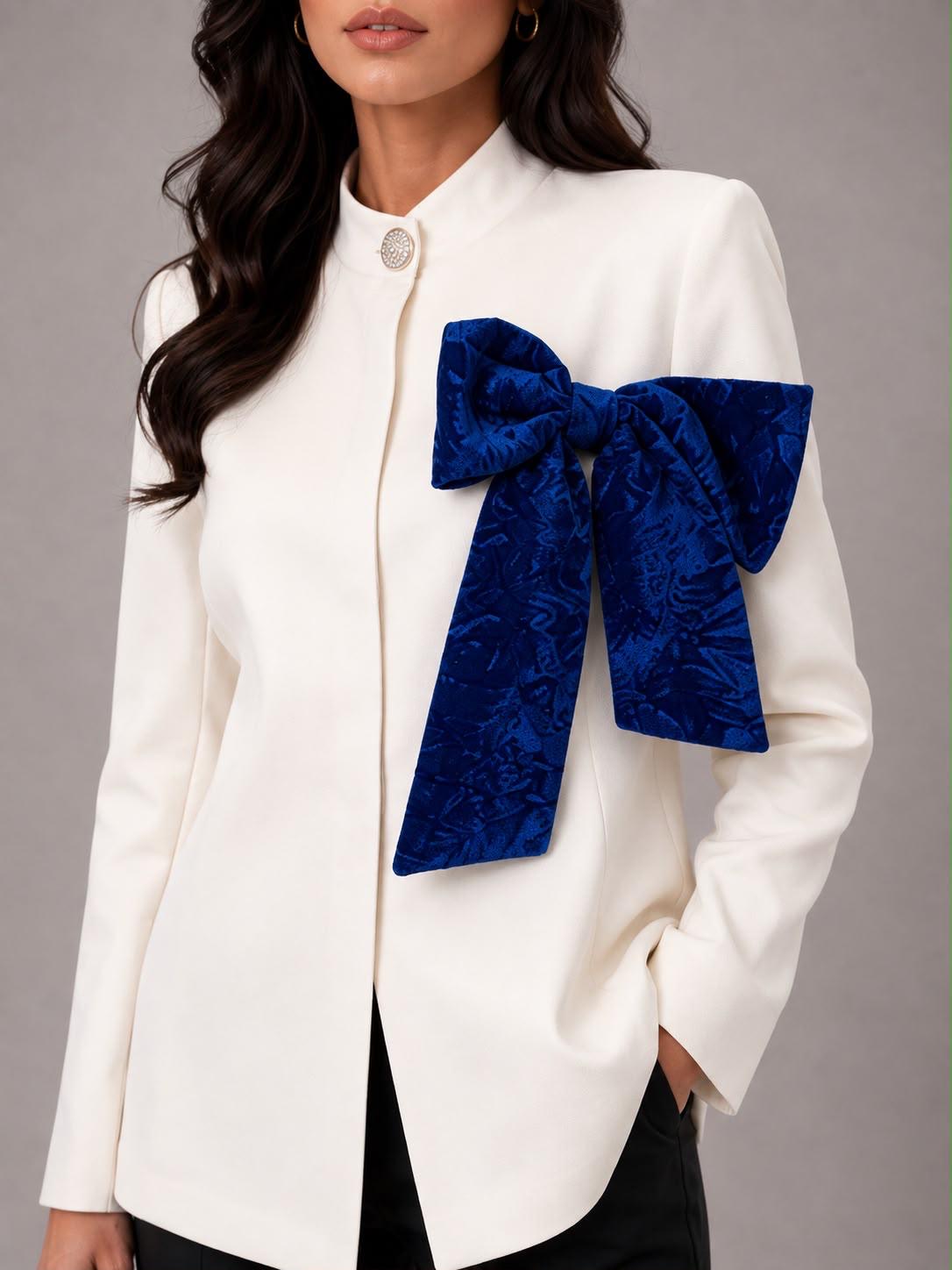 Royal Blue Bow & Pleated Back Blazer - Image 7