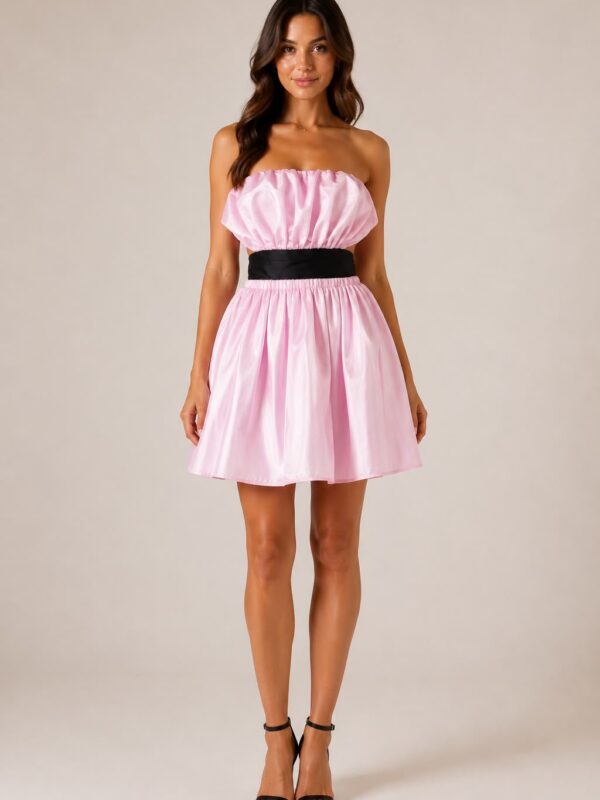Pink Satin Bow Mini Dress
