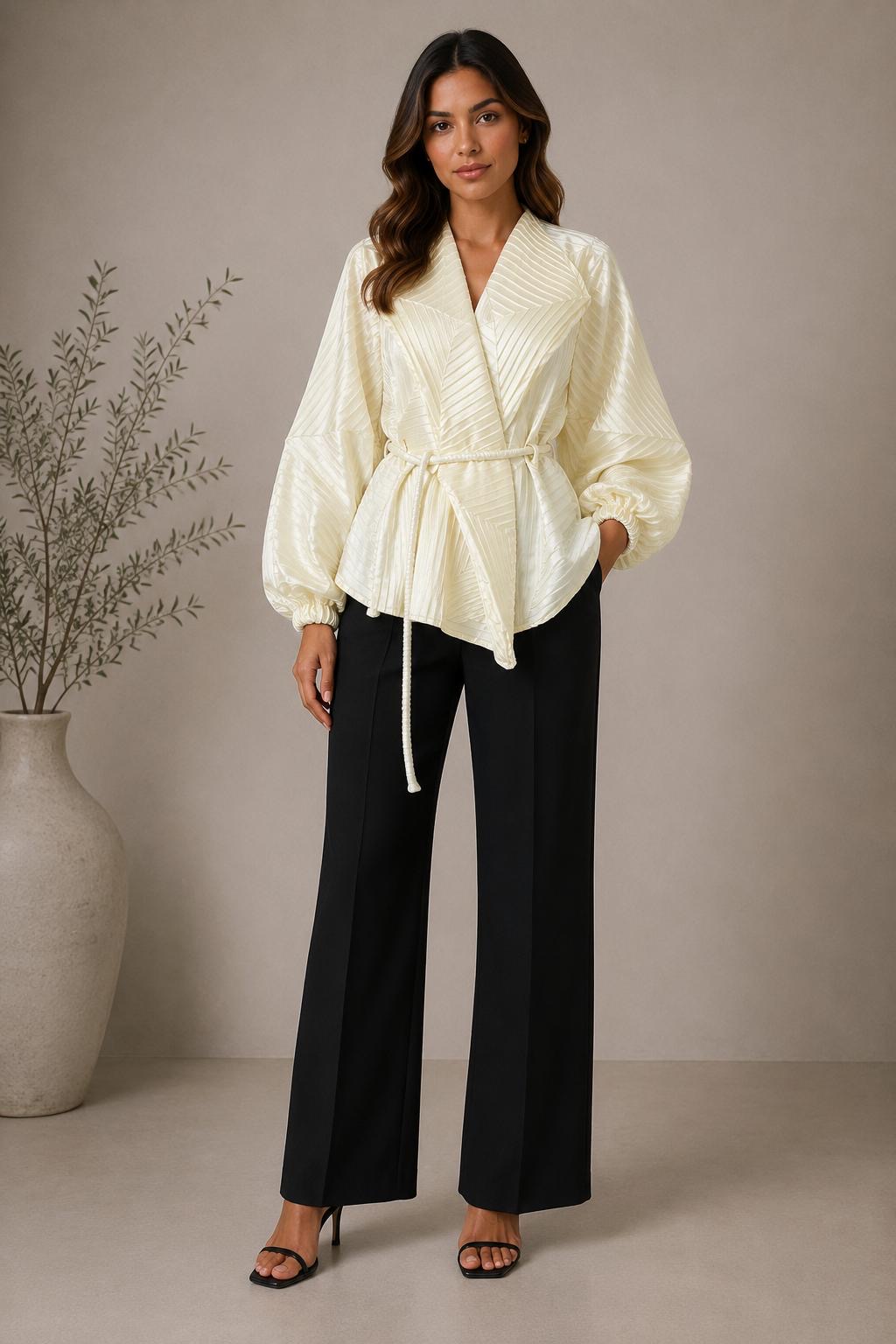 Ivory Pleated Statement Blouse - Image 2