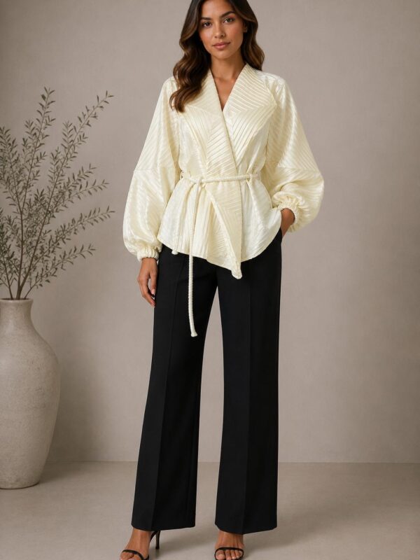 Ivory Pleated Statement Blouse
