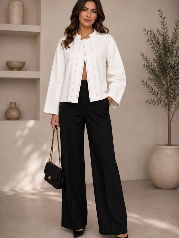 Ivory Red Stitch Statement Jacket
