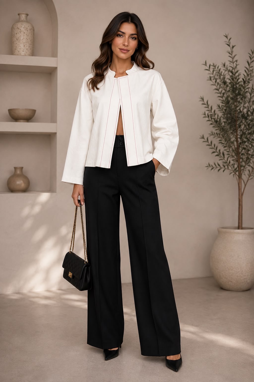 Ivory Red Stitch Statement Jacket