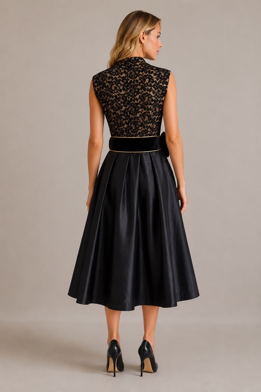 Midnight Lace & Satin Midi Dress - Image 3