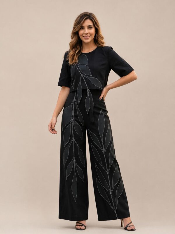Aubergine Leaf Appliqué Two-Piece Set