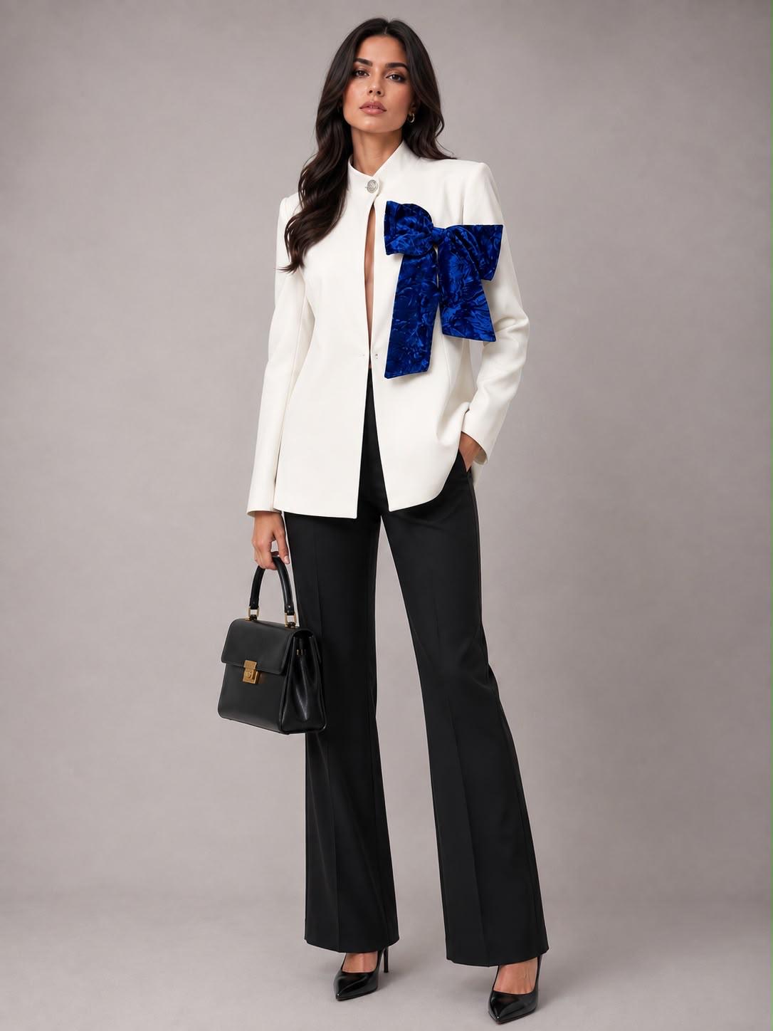 Royal Blue Bow & Pleated Back Blazer - Image 6