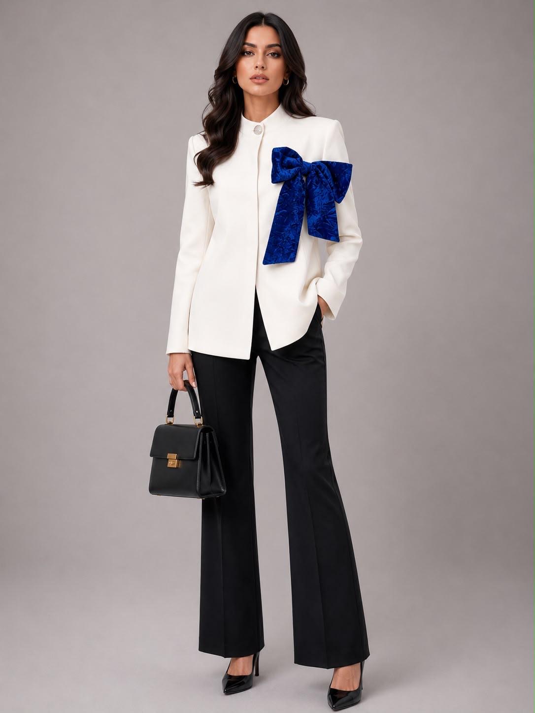Royal Blue Bow & Pleated Back Blazer - Image 3