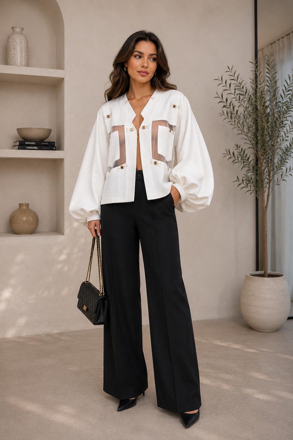 Ivory Sheer Panel Statement Jacket - Image 3