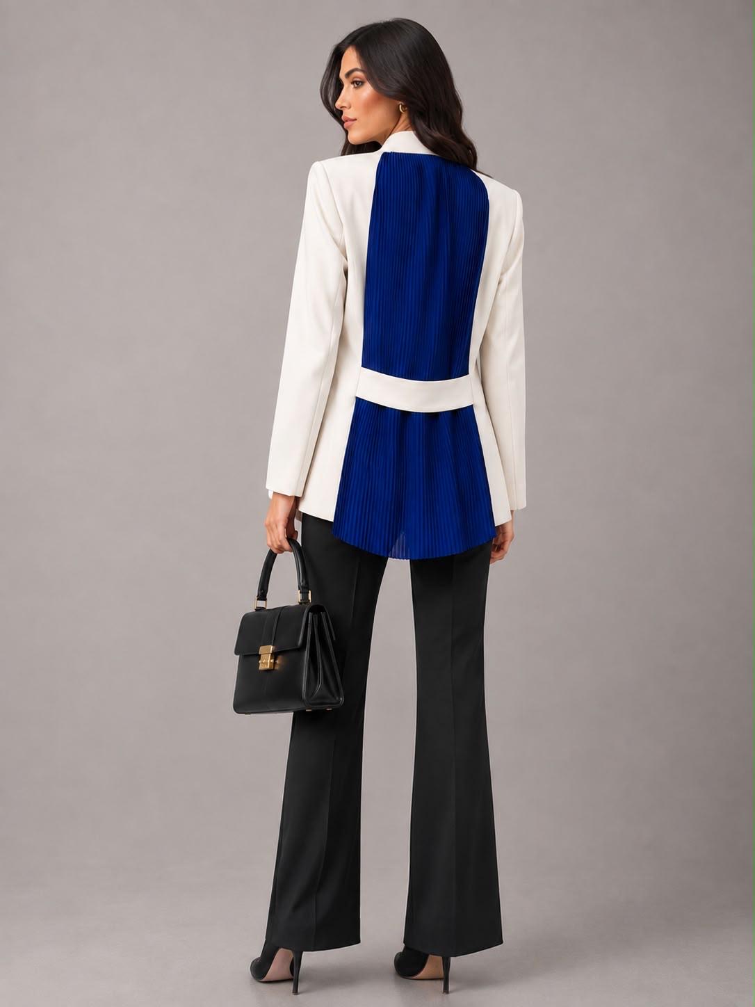 Royal Blue Bow & Pleated Back Blazer - Image 2