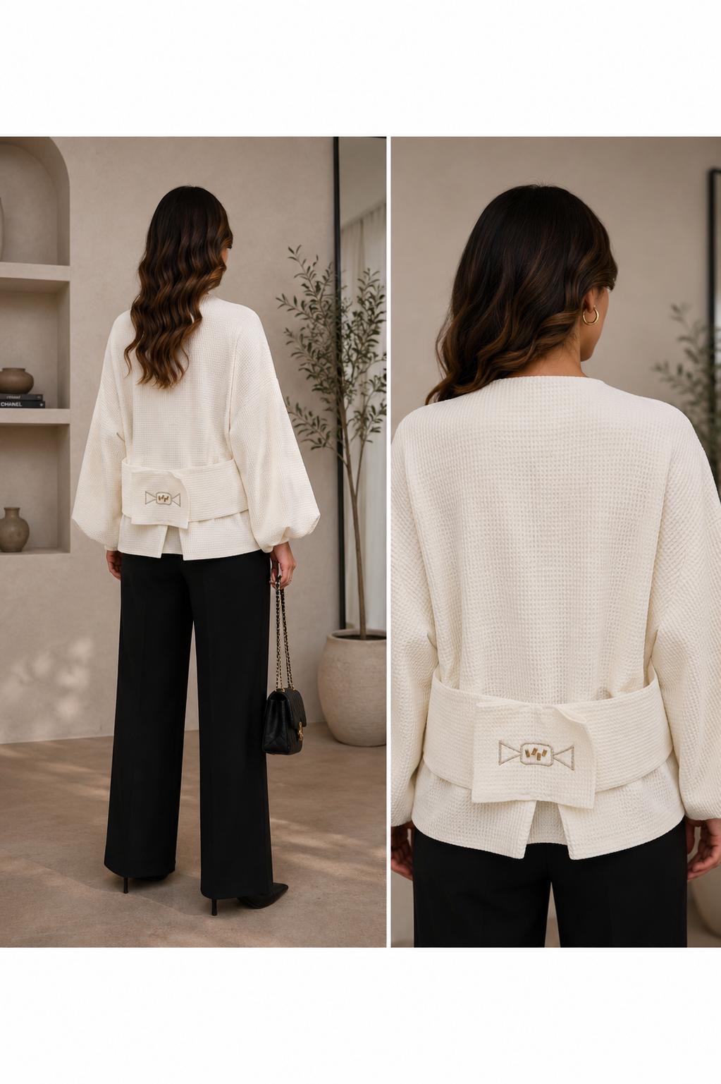 Ivory Sheer Panel Statement Jacket - Image 2