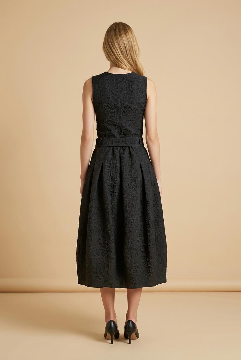 Black Textured Puff Midi Skirt - Image 6